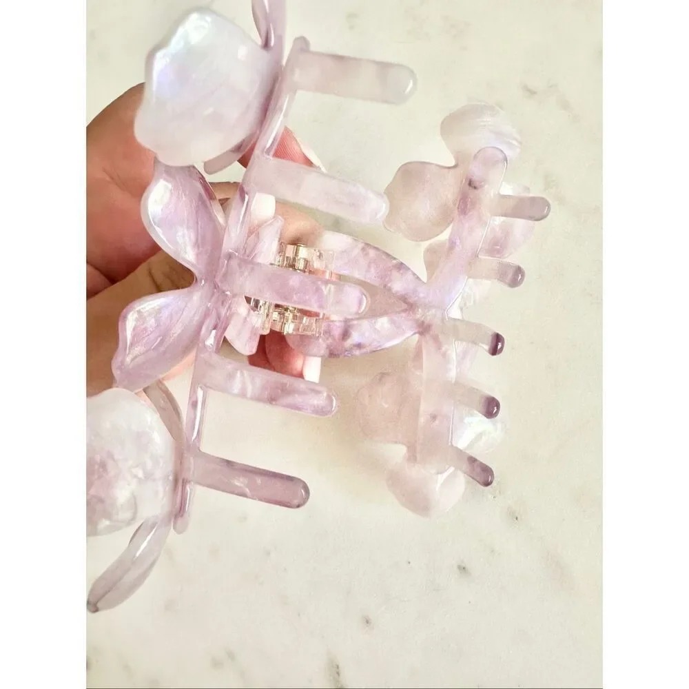 Light purple hydrangea hair claw with rhinestone detail